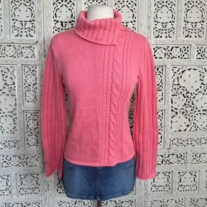 Axcess Liz Claiborne Coral Pink Cable Knit Chunky Bell Sleeve Turtleneck Sweater